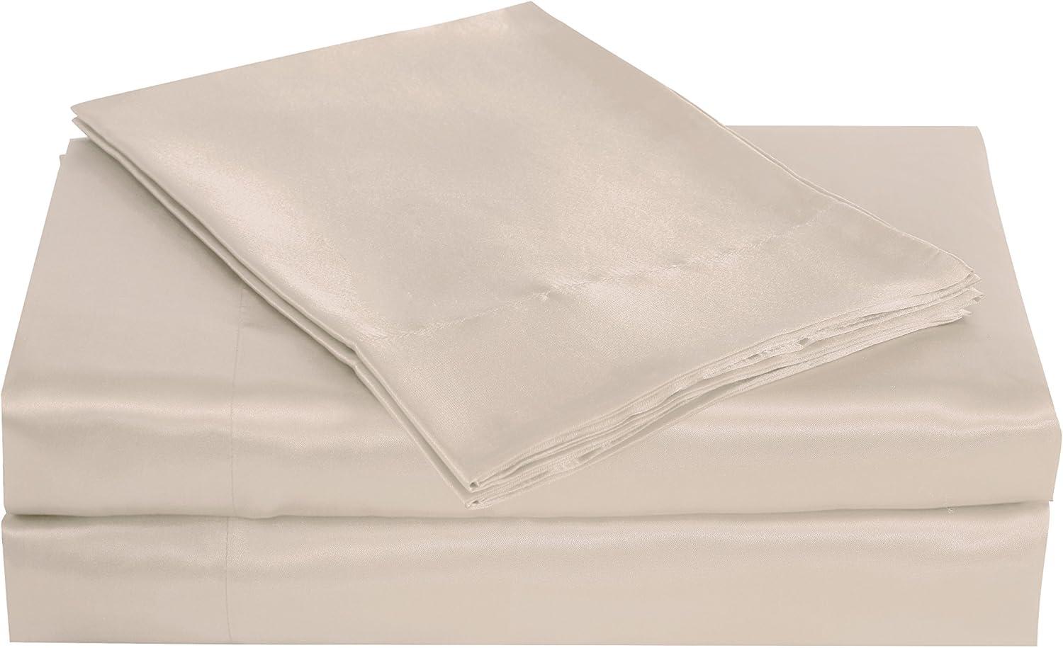 Ivory Queen Satin Charmeuse Sheet Set with Deep Pockets