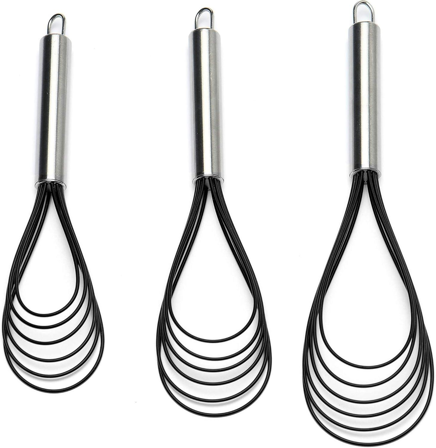 Stainless Steel Flat Whisks Set with Non-Stick Silicone Heads