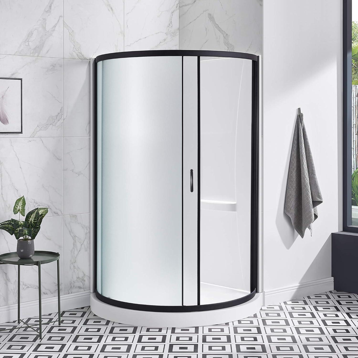 OVE Decors Breeze 33 in. Round Shower Kit w/ Frosted, Base, Wall