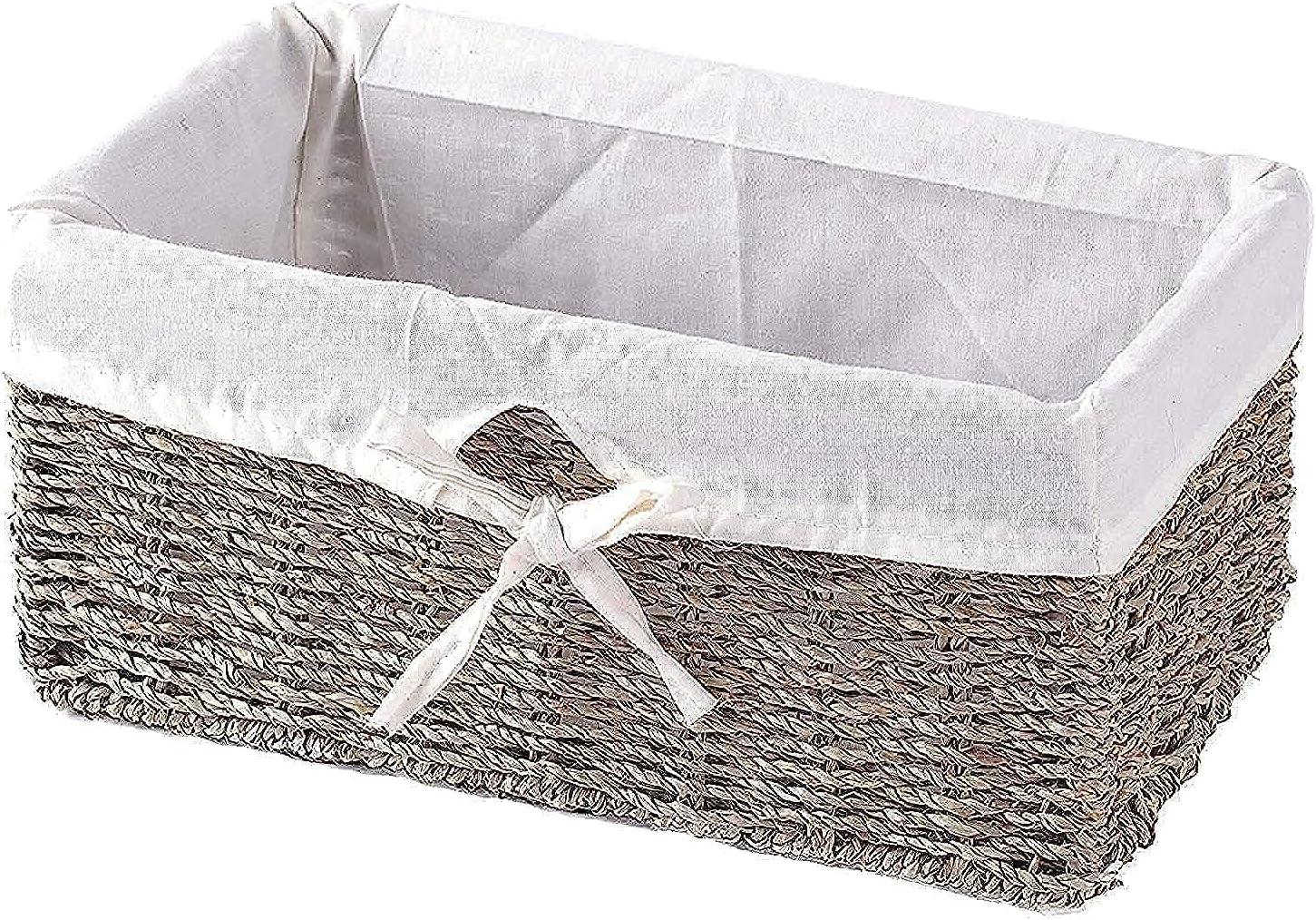 Vintiquewise Seagrass Shelf Basket Lined with White Lining