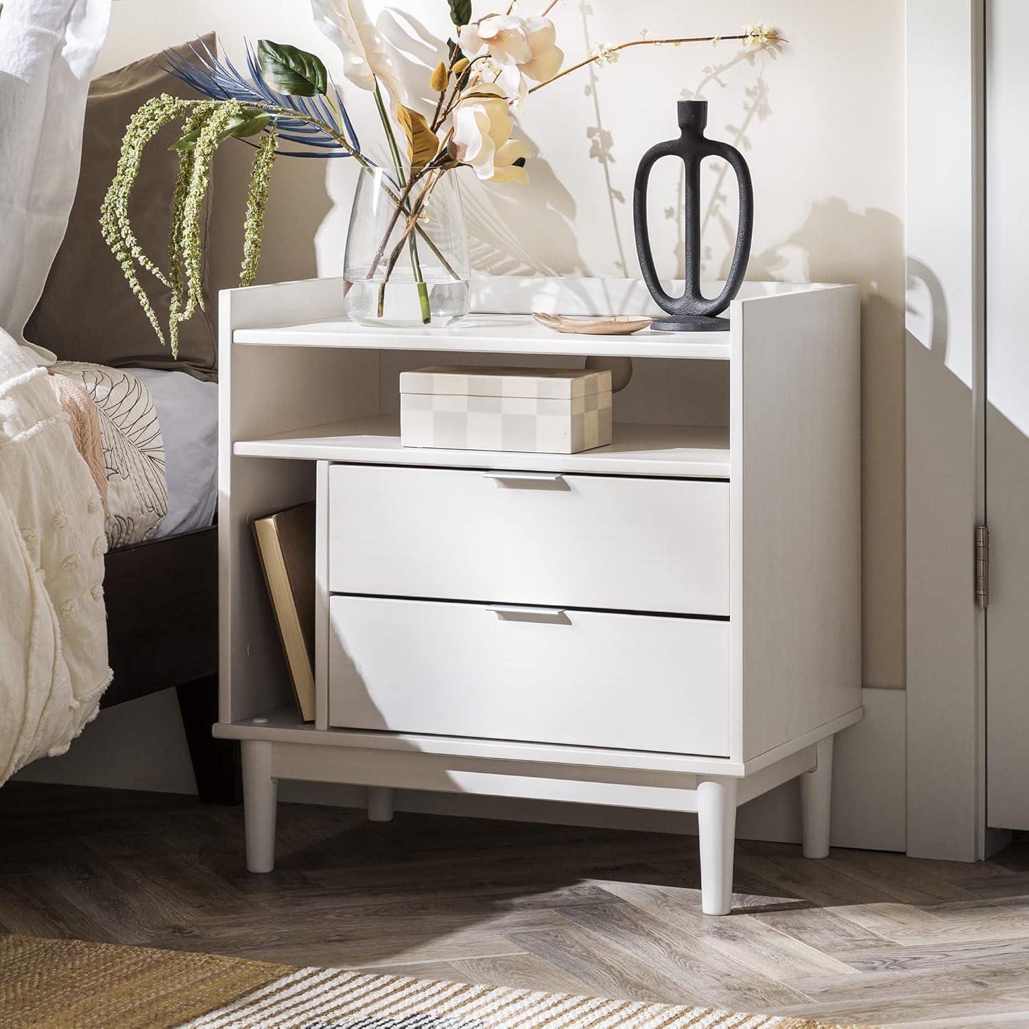 Manor Park Mid-Century Modern 2-Drawer Wood Nightstand, Solid White