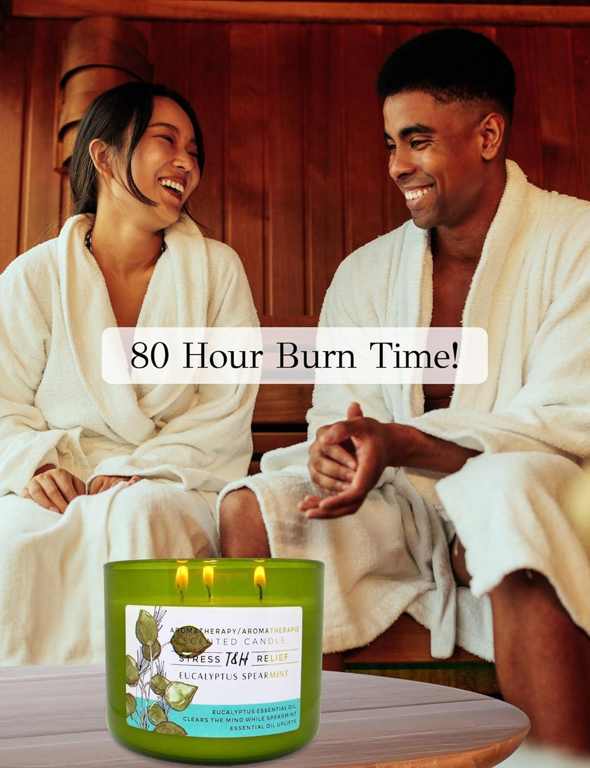 T&H Wholesalers Eucalyptus Spearmint Scented Soy Candle 3 Wick Aromatherapy Candle for Women and Men