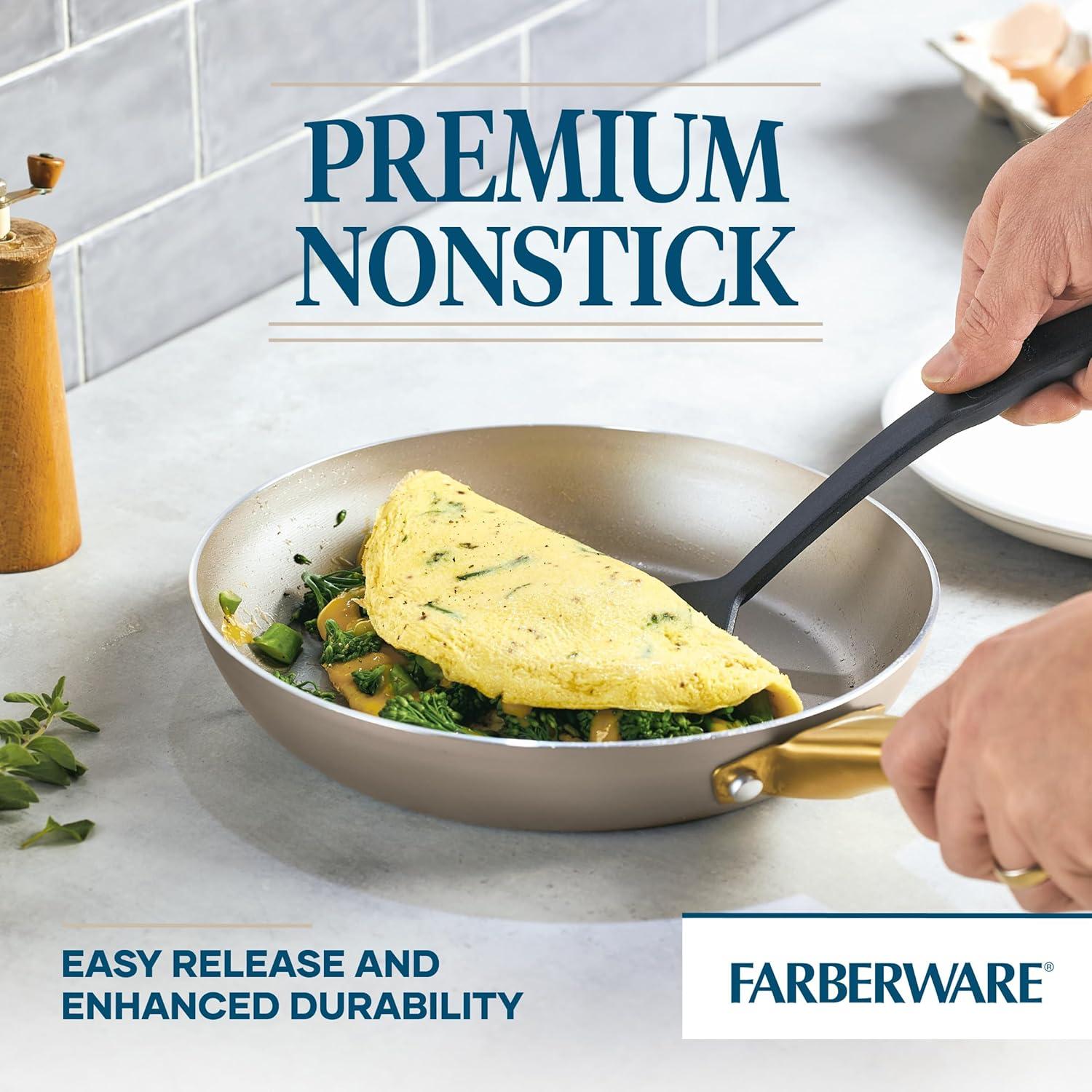 Farberware Farberware Radiant Nonstick Cookware Pots And Pans Set With Prestige Cooking Tools, 12 Piece, Champagne