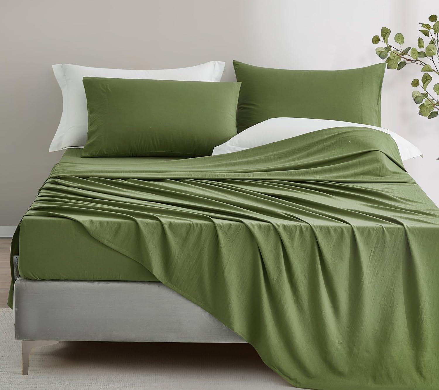 Olive Green Queen Microfiber Deep Pocket 4-Piece Sheet Set