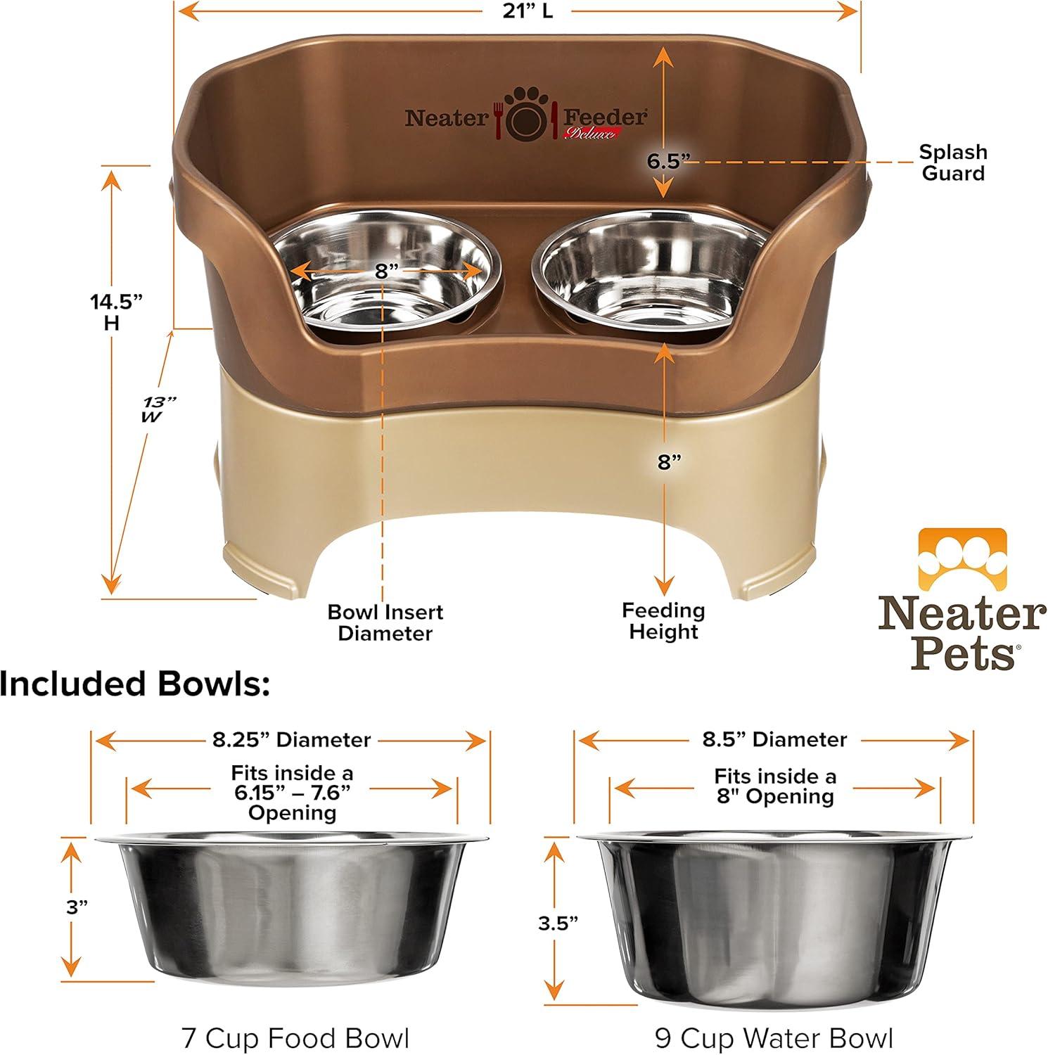 Neater Pets Neater Feeder Deluxe Mess-Proof Elevated Food & Water Bowls for Large Dogs, Bronze