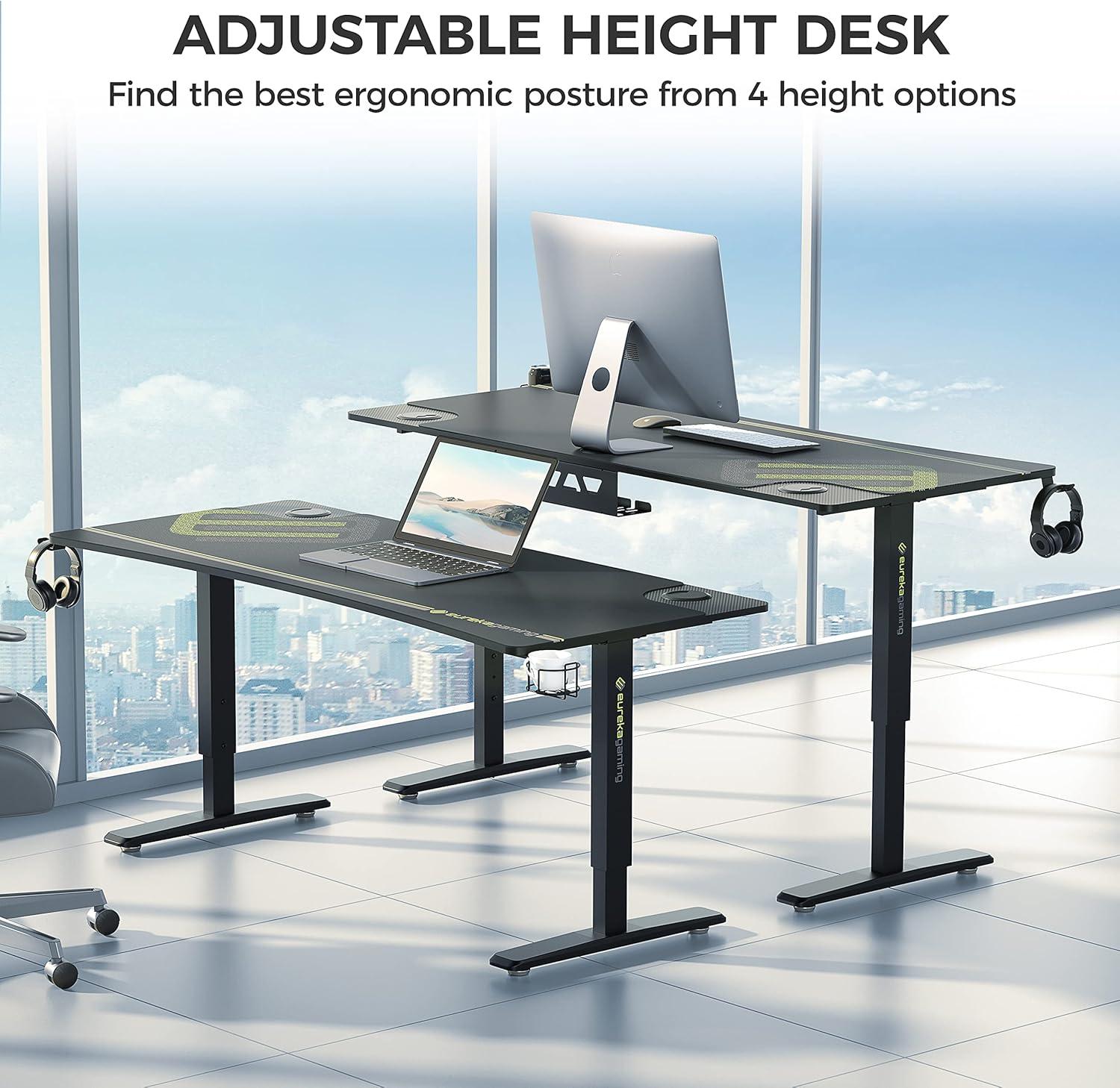 Gaming Standing Desk with RGB Lighting,65" W x 27.5" D x 29'' - 48.5" H