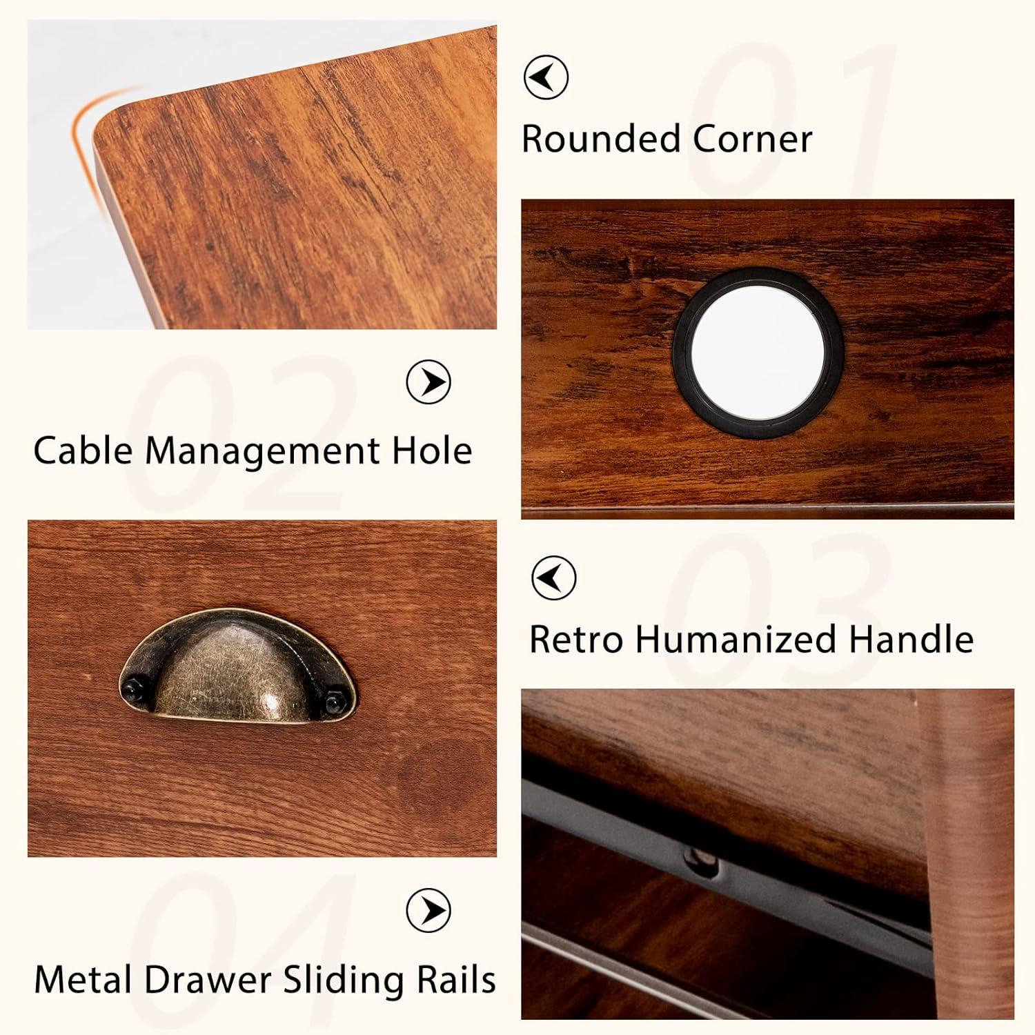 GVN Vintage Computer Desk with Storage Shelves and 4 Drawers-Rustic Brown, Desk for Bedroom, Gaming Computer Desks for Study,Working,Writing