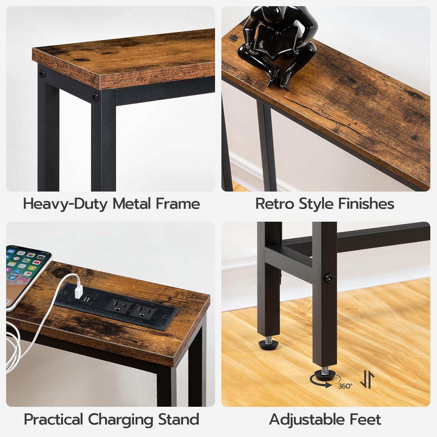 47.2" Skinny Console Table with Power Outlets and USB Ports, Table with Charging Station, Narrow Sofa Table, Behind Couch Table, for Entryway, Hallway, Foyer, Rustic Brown BF15XG01G1