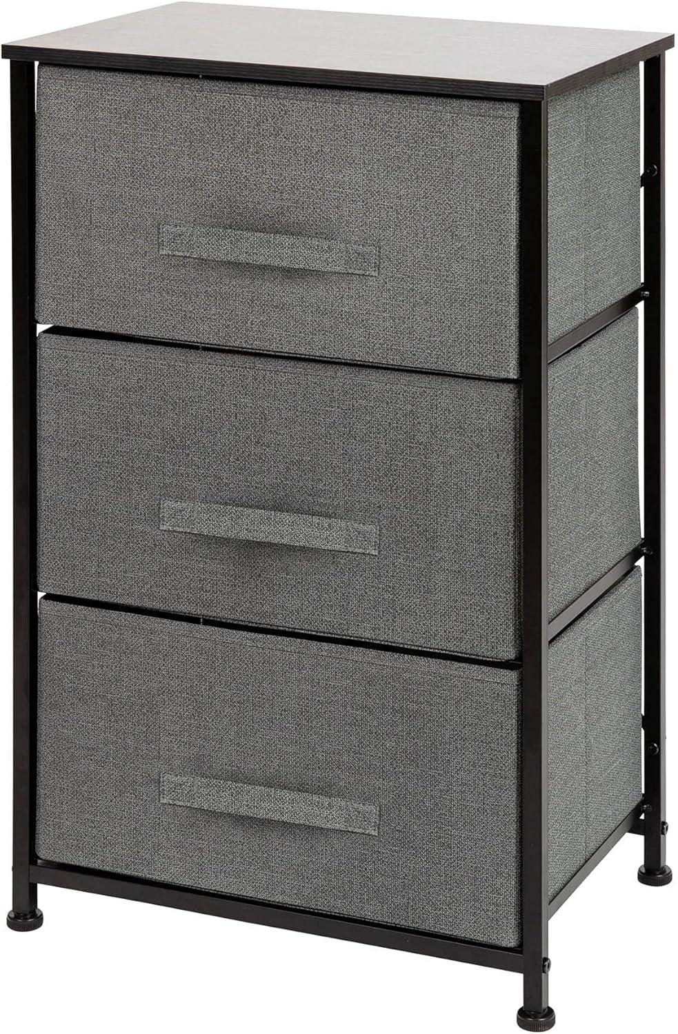 Malone 3 Drawer Vertical Storage Dresser with Wood Top & Fabric Pull Drawers