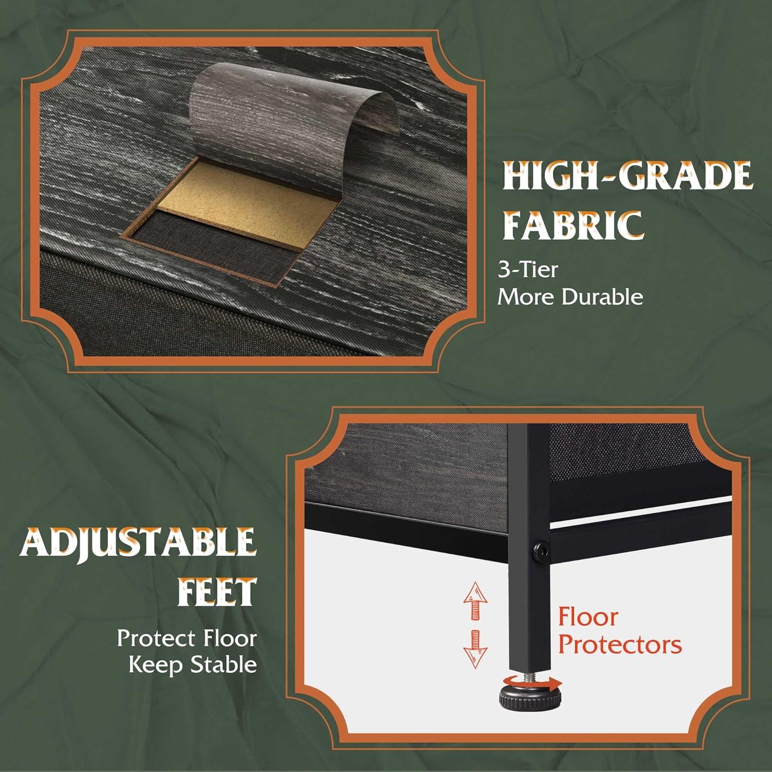 EDX 5 Drawer Dresser, Wide Chest of Drawers Nightstand Storage Tower Storage Fabric Dresser with Wood Top for Living Room, Bedroom, Hallway,Black