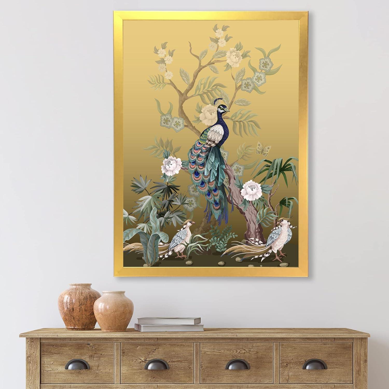 Designart 'Chinoiserie With Peonies and Birds VI' Traditional Framed Art Print