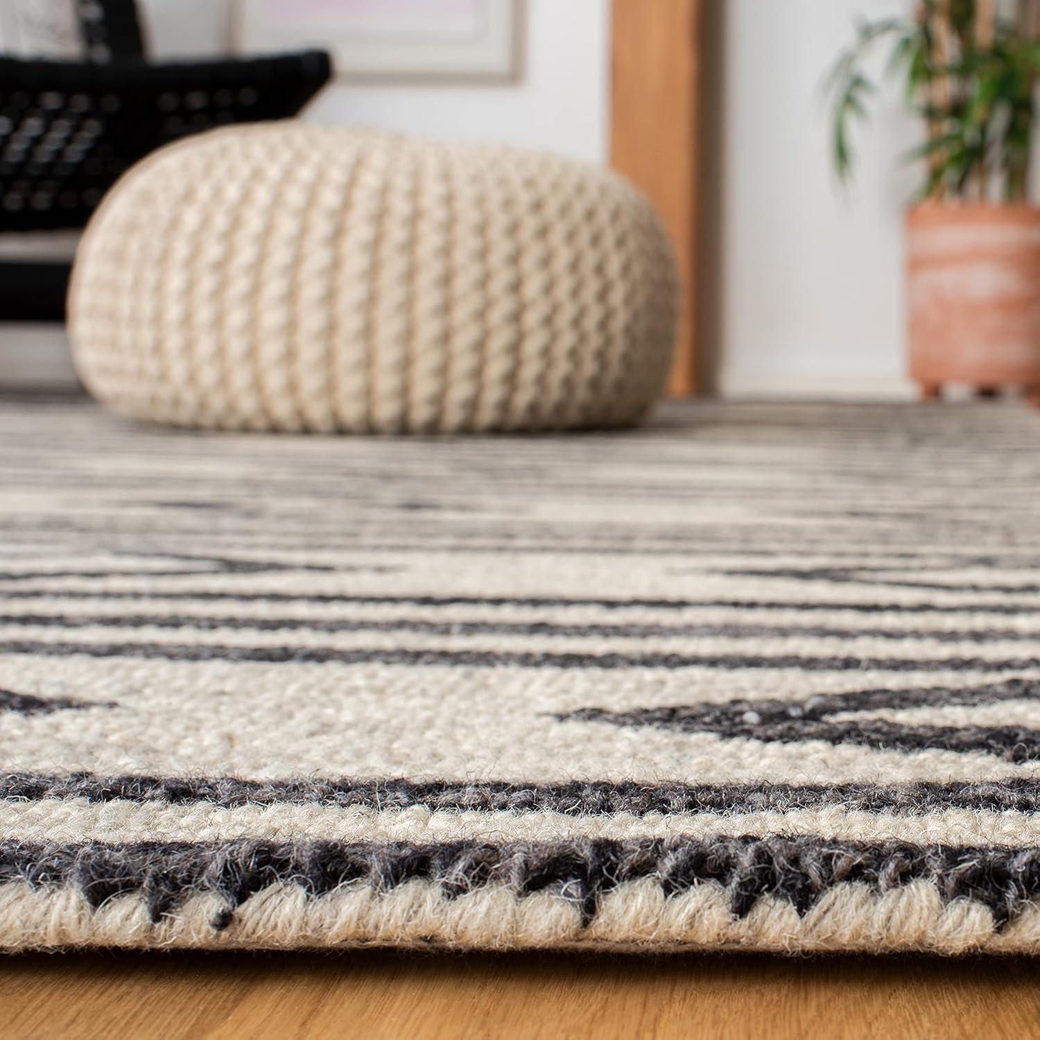 Ivory and Charcoal Handmade Wool Rectangular Area Rug