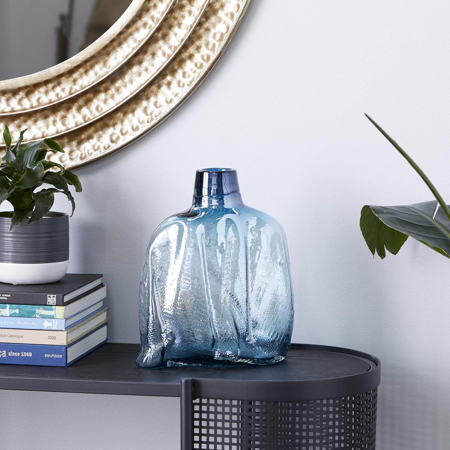 DecMode 12" Blown Blue Glass Vase