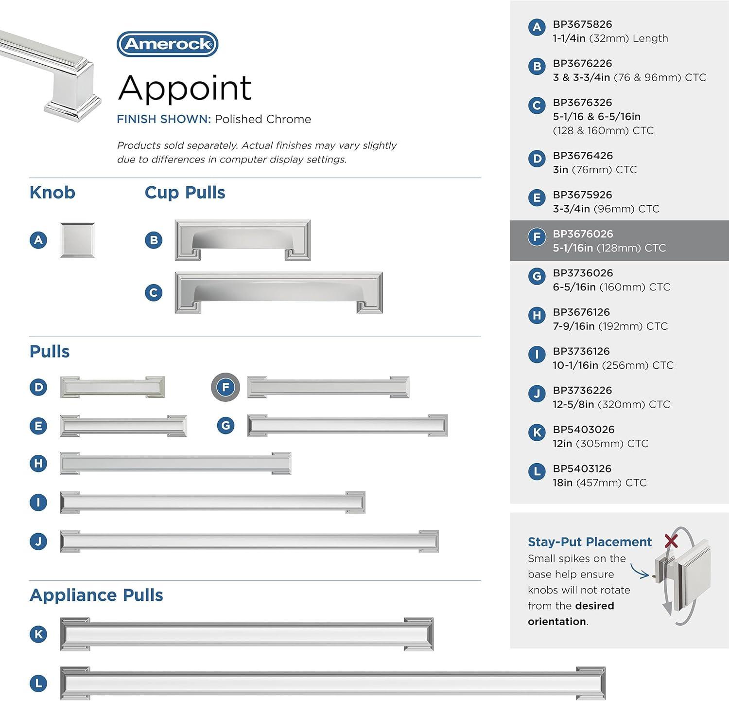 Amerock Appoint 5-1/16 inch (128mm) Center-to-Center Polished Chrome Cabinet Pull