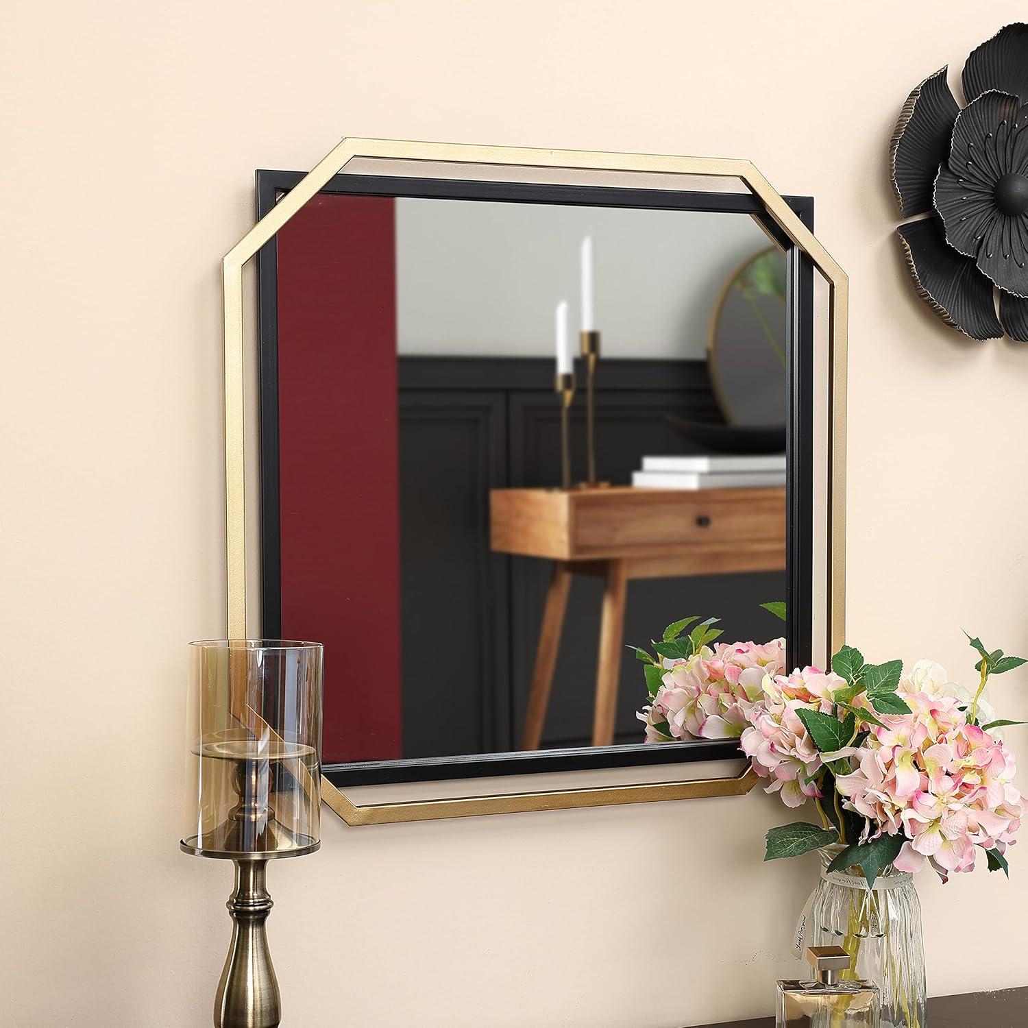 LuxenHome Gold and Black Metal Floating Frame Wall Accent Mirror Vanity Mirror