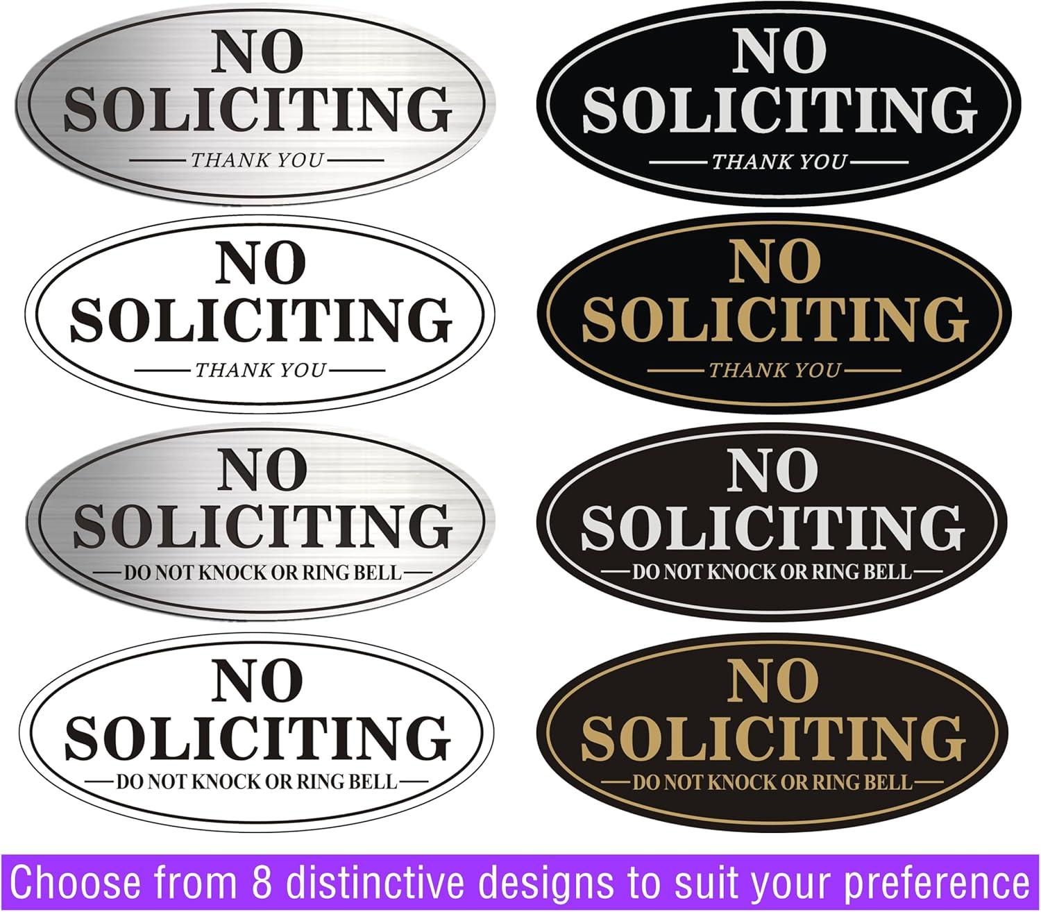 No Soliciting Sign, No Solicitors Sign for Front Door, 2 Pack Self-Adhesive Aluminum Metal No Solitation Do Not Knock or Ring Bell Sign, 7.0 x 3.0 inches Weather Resistant Signs for Home Doorbell Busi