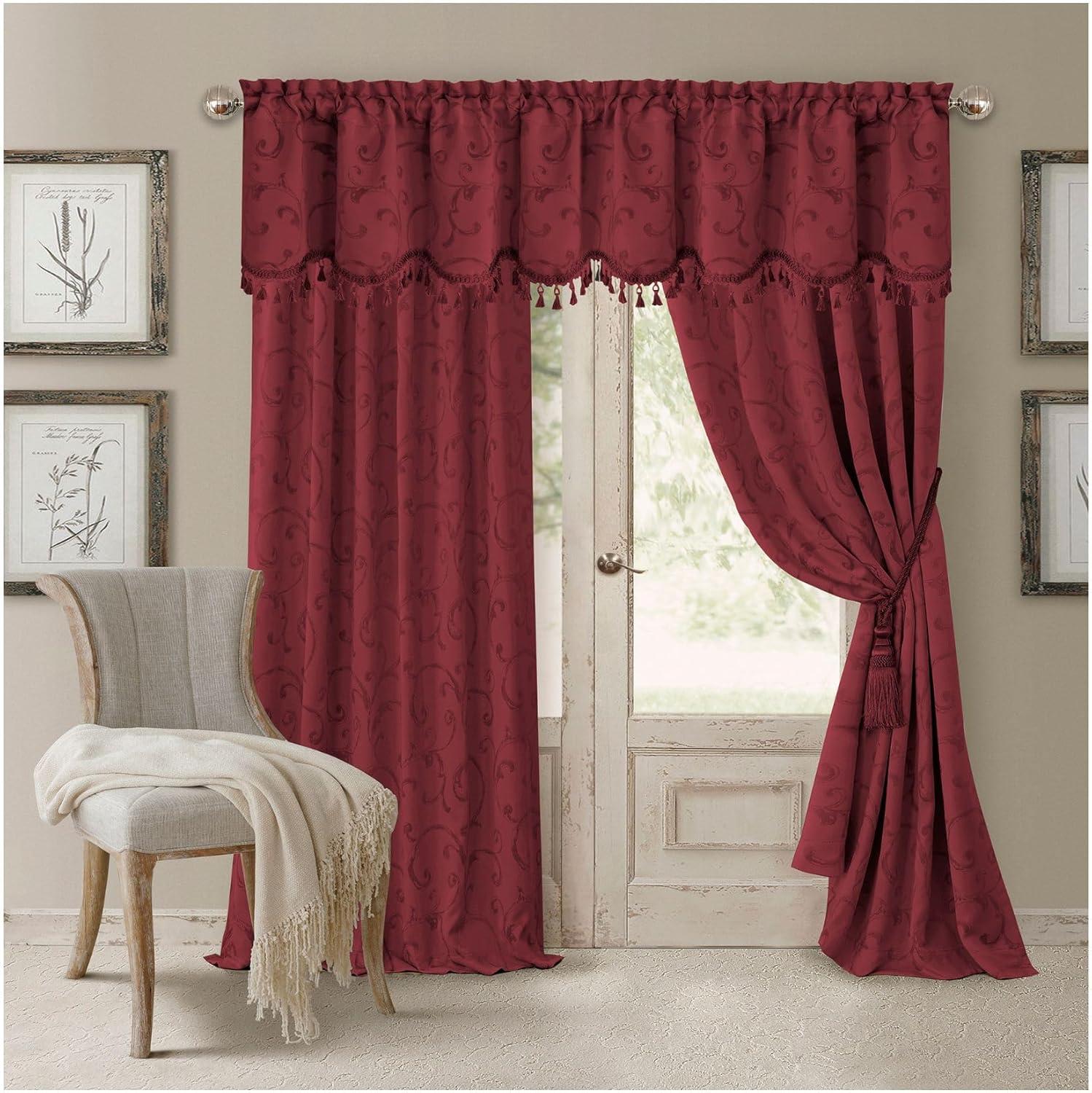 Rouge Wine Polyester Blackout Curtain Panel with Trim Embellishment