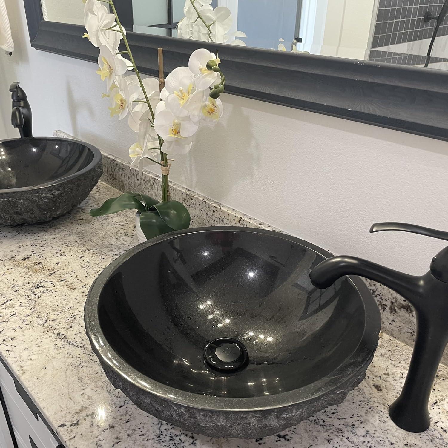 Round Black Granite Above-Counter Vessel Sink