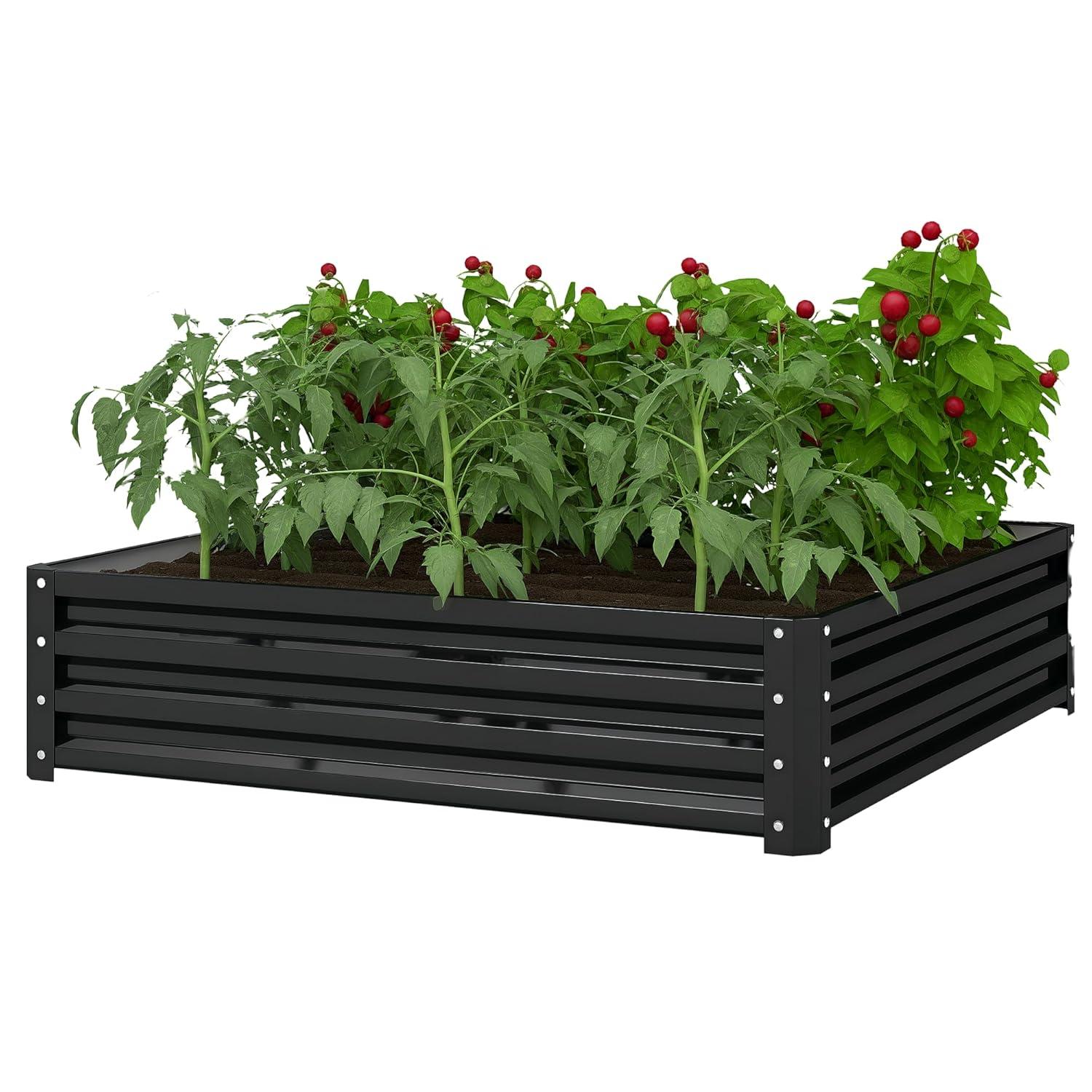 Outsunny 4' x 4' x 1' Galvanized Raised Garden Bed, Planter Raised Bed with Steel Frame for Vegetables, Flowers, Plants and Herbs, Gray