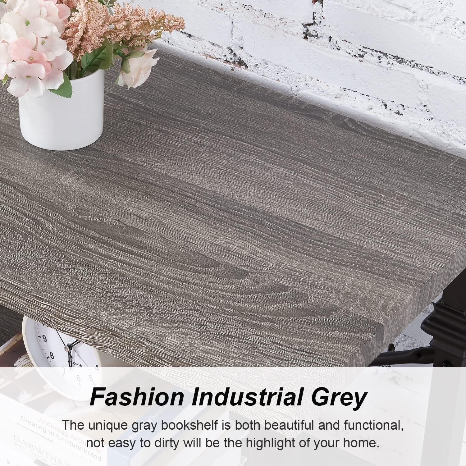 HOMBAZAAR 3 Tier Bookshelf,Grey Industrial Book Shelf,Engineered Wood and Metal Deep Bookshelves,Low Shelf Bookcase for Living Room,Office,Bedroom and Kitchen