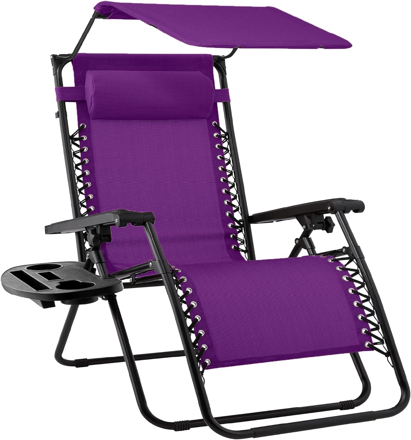 Amethyst Purple Folding Zero Gravity Recliner with Canopy Shade and Tray