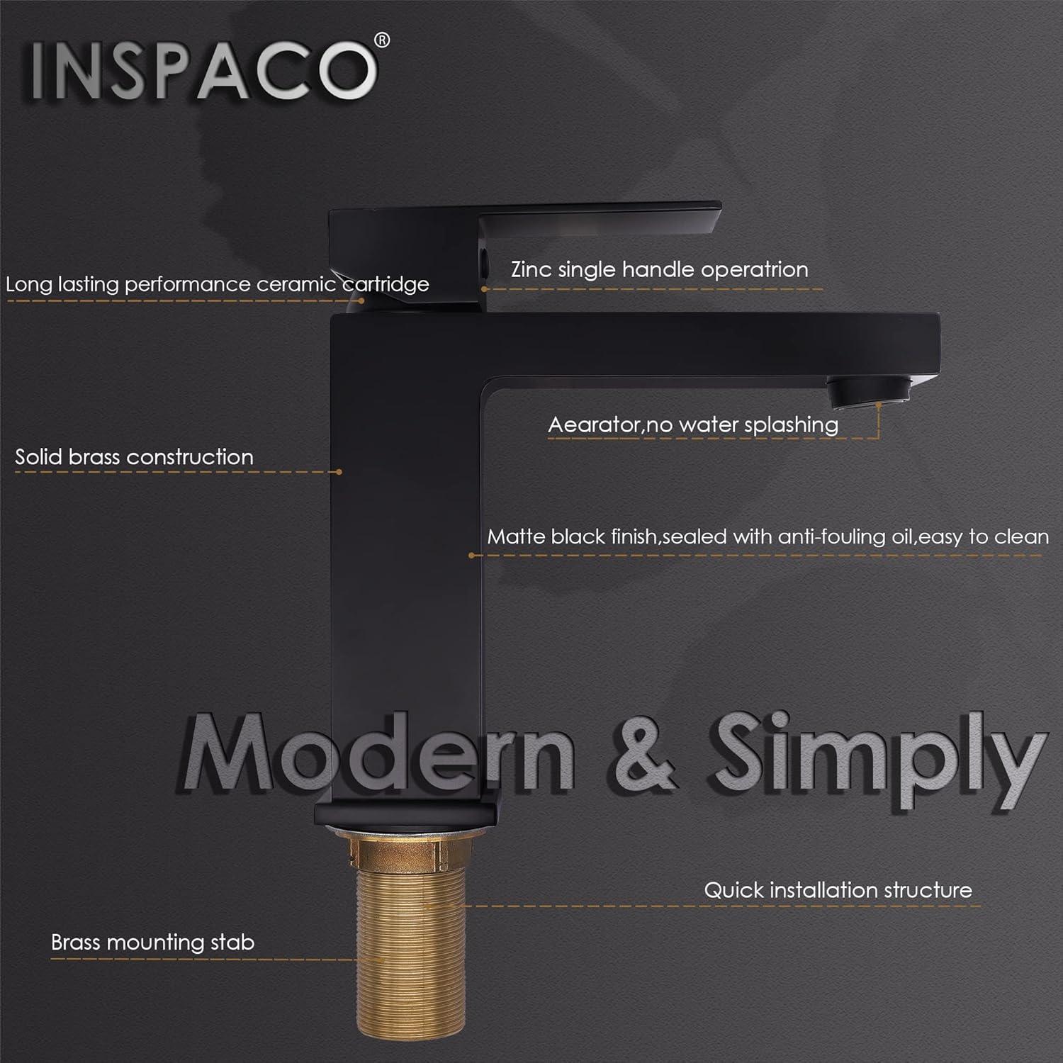 Matte Black Single Handle Bathroom Sink Faucet, Stainless Steel Bathroom Faucet with cUPC Certified Water Supply Hoses, Commercial Vanity Faucet Modern Single Hole RV Bathroom Faucets