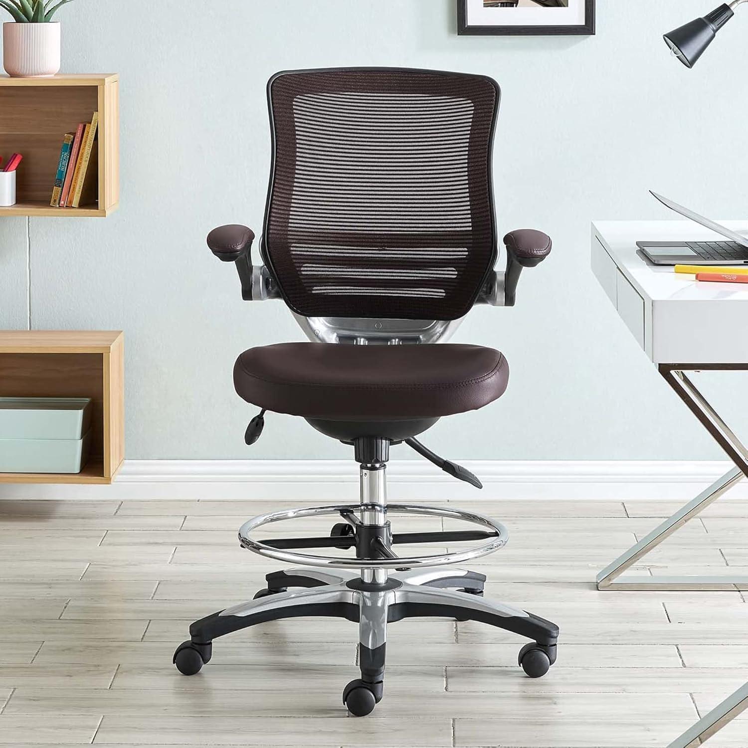 Brown Mesh and Vinyl Adjustable Drafting Chair