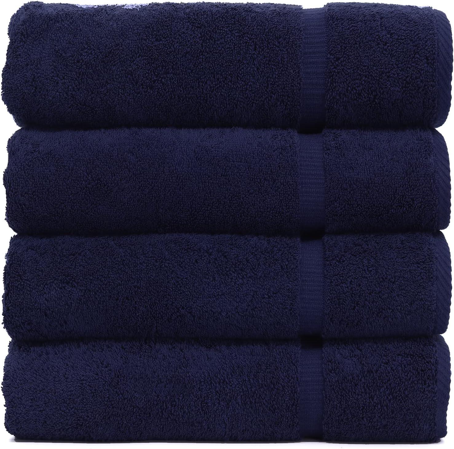 Luxury Hotel & Spa Ultra Soft Hand Towels 100% Turkish Cotton - Navy - Set of 4