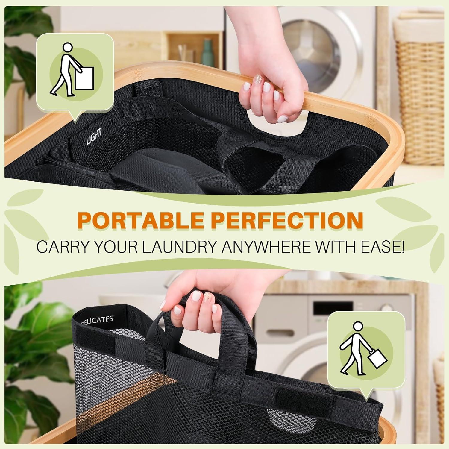 Hampers for Laundry Basket with Lid, 145L Extra Large 3 Section Clothes Divided Organizer for Bedroom, Laundry Room, Dirty Clothing Hamper, Black