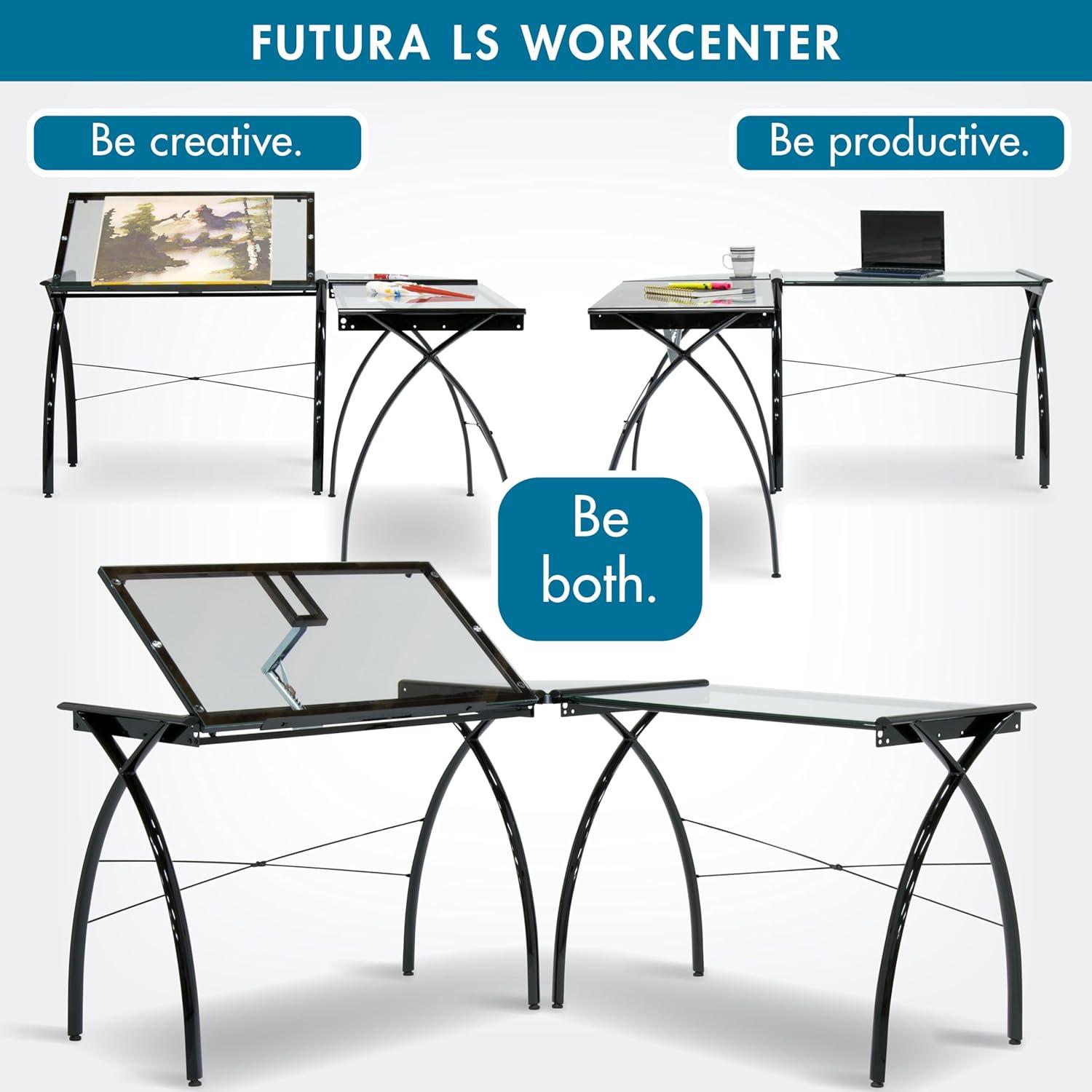 Inbox Zero Courson L-Shaped Glass Top Drafting Table