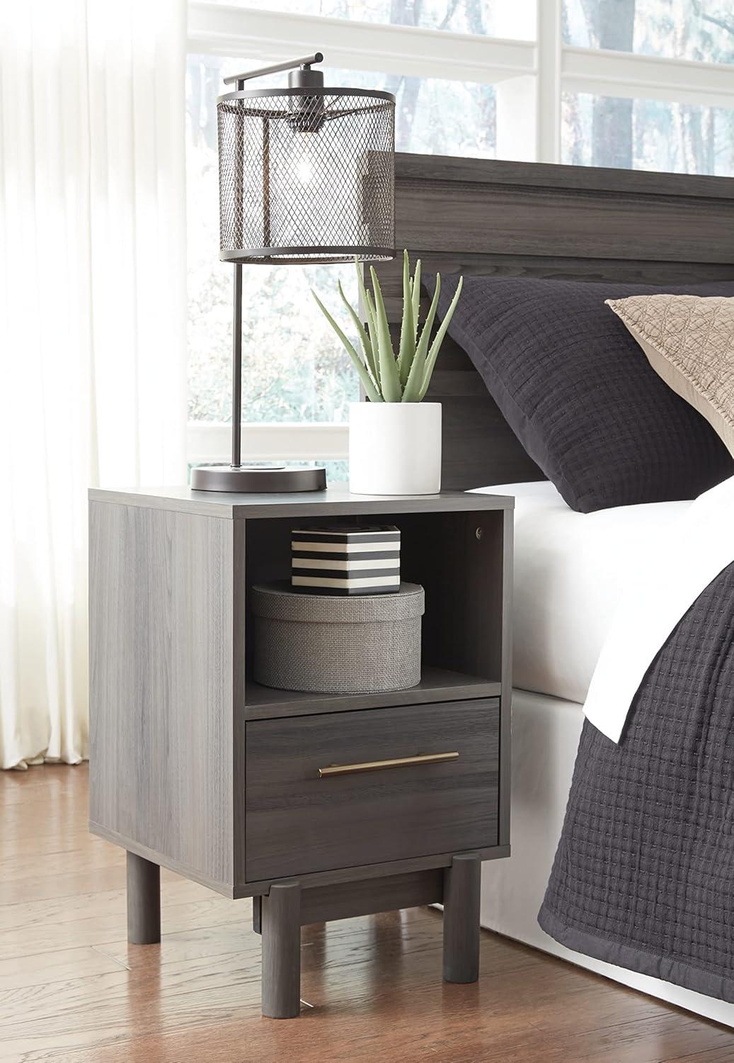 Brymont Nightstand Black/Gray - Signature Design by Ashley: Mid-Century Modern, Storage Drawer, Bedroom Furniture