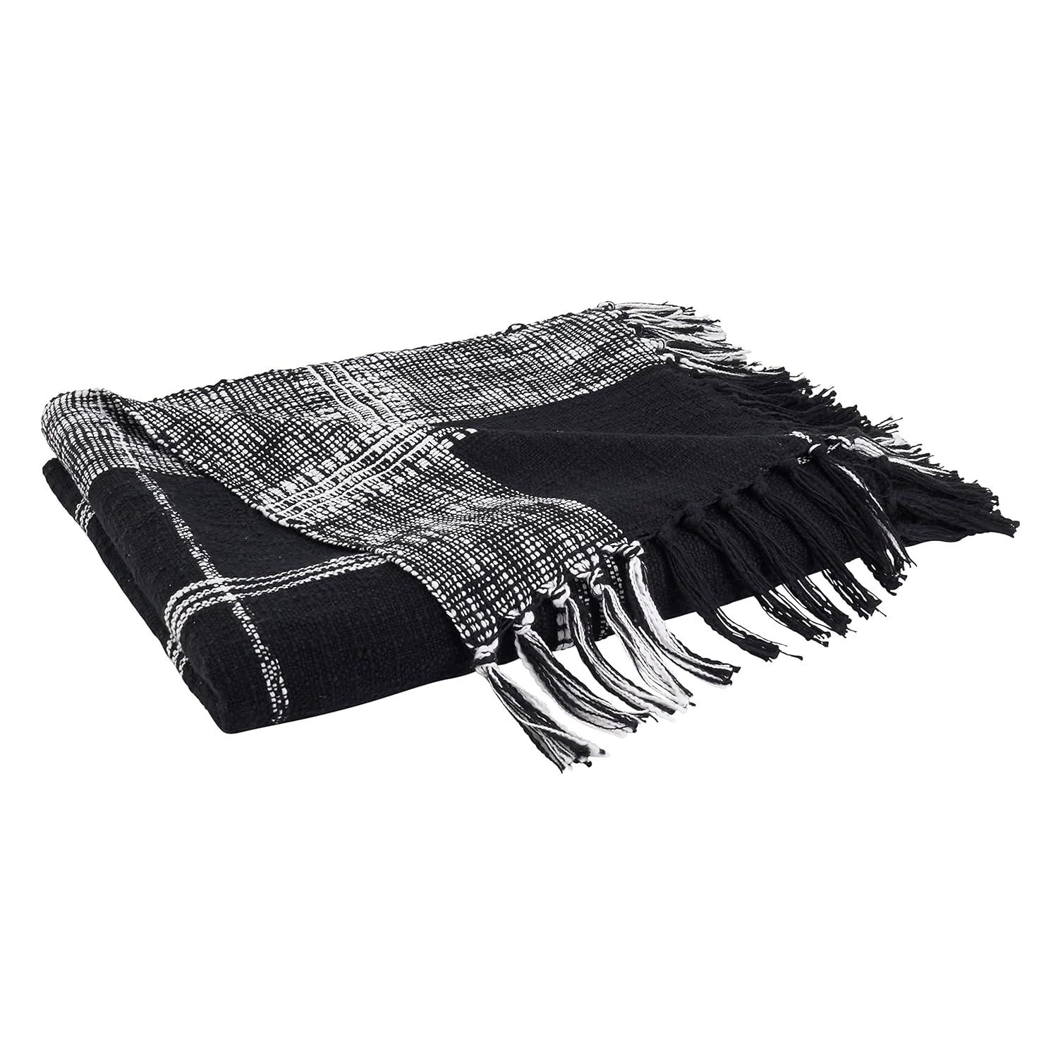 50"x70" Oversized Plaid Cotton Throw Blanket Black - Saro Lifestyle: Traditional Style, Hand Wash, Year Round Comfort