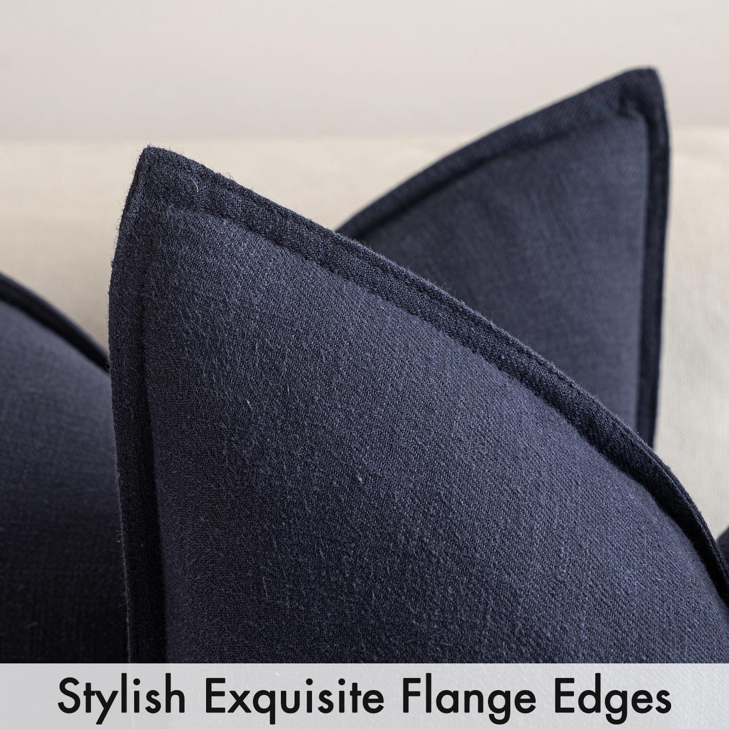 MIULEE Pack of 2 Decorative Linen Pillow Covers 20x20 Inch Navy Blue Farmhouse Soild Neutral Throw Pillow Covers Soft Accent Decorative Pillowcases Home Decors for Couch Sofa Bed Living Room