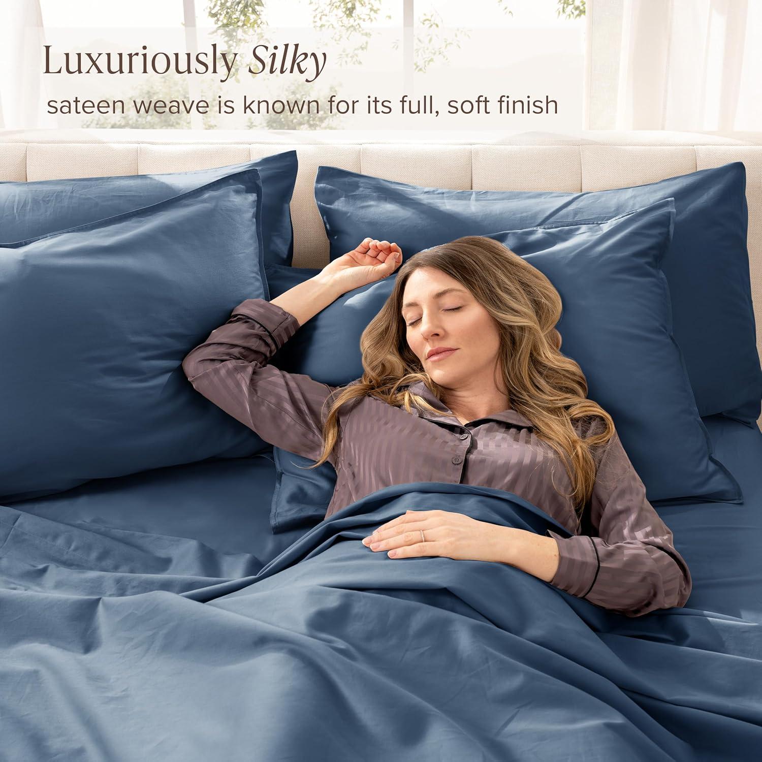 400 Thread Count Organic Cotton Sateen Bering Sea 3 Piece Twin XL Bed Sheet Set by Bare Home
