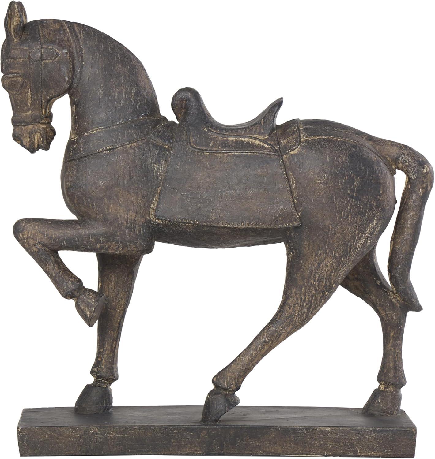 15" Brown Matte Wood Prancing Horse Statue