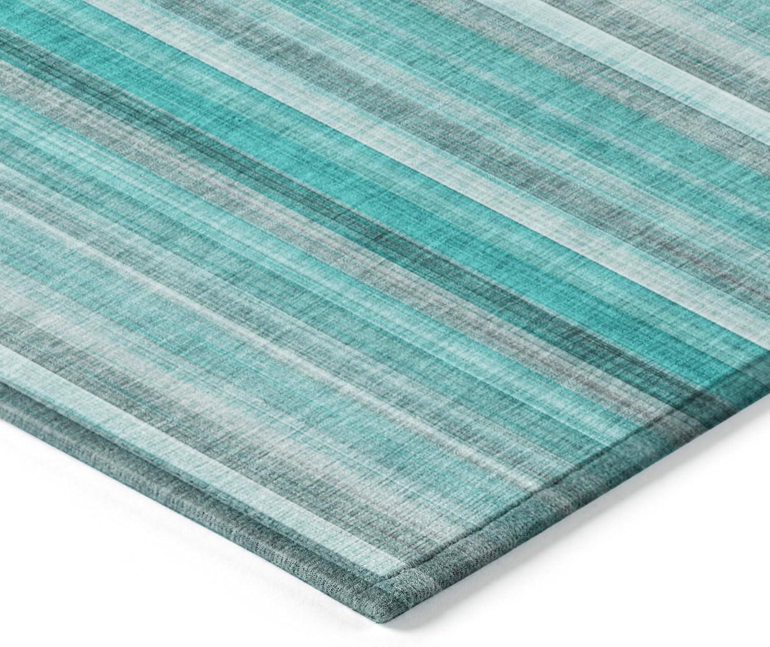 Teal and Gray Striped Synthetic Washable 3' x 5' Rug