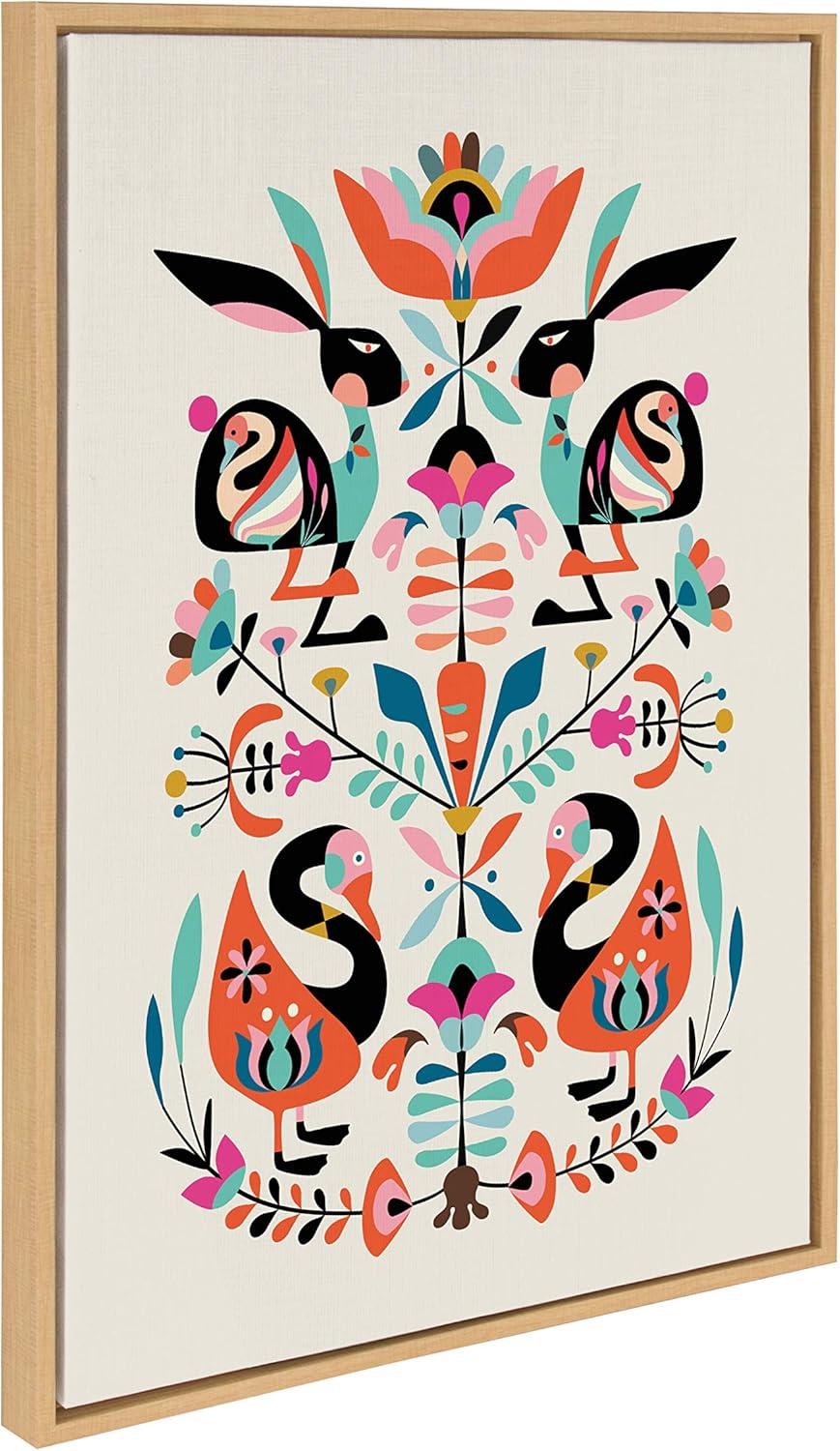 23" x 33" Sylvie Floral Bunny Framed Canvas Wall Art by Rachel Lee Natural - Kate and Laurel: Rachel Lee Design, Modern Decor