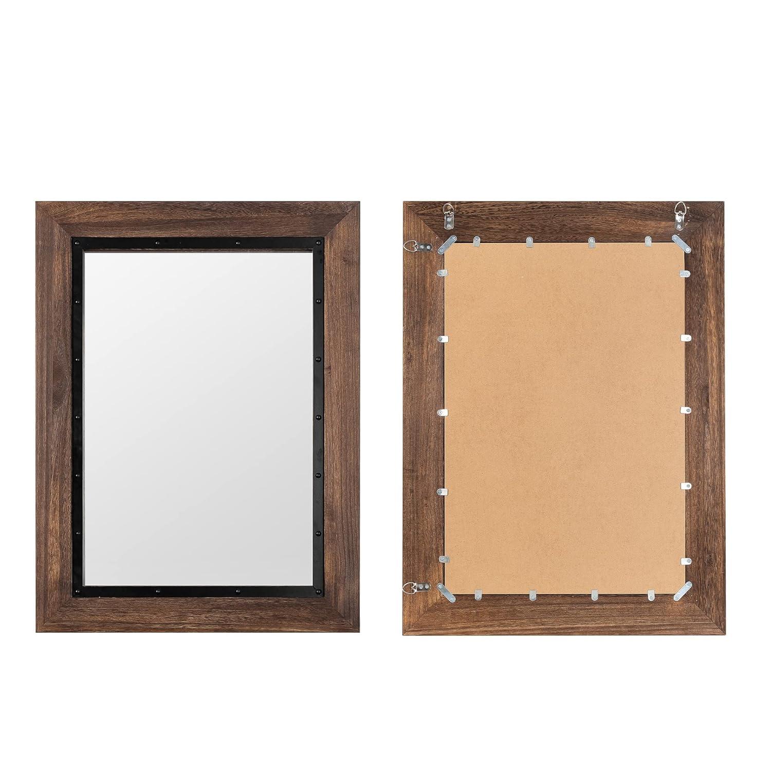Rustic Natural Wood and Iron Rectangular Wall Mirror