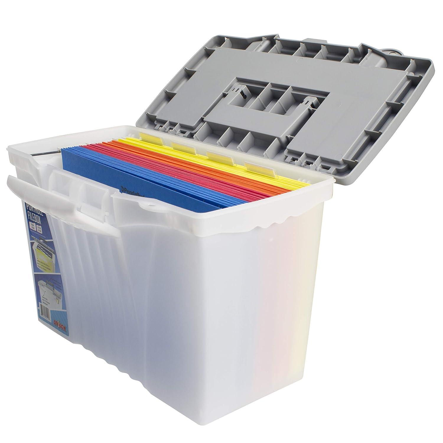 Portable Letter/Legal Filebox With Organizer Lid, Letter/Legal Files, 14.5" X 10.5" X 12", Clear/Silver