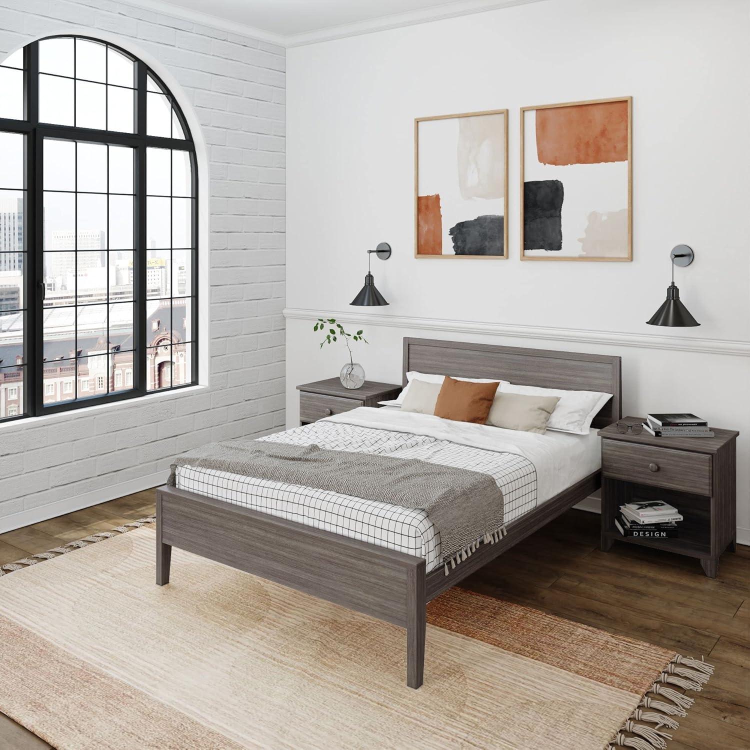 Plank+Beam Solid Wood Full Size Bed Frame with Headboard, Modern Platform Bed for Adults