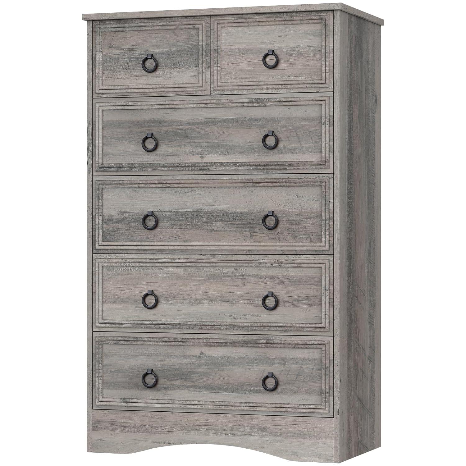 LGHM Modern 6 Drawer Dresser, Dressers for Bedroom, 44.33" Tall Chest of Drawers Closet Organizers & Storage Clothes - Easy Pull Handle, Textured Borders Living Room, Hallway, Gray