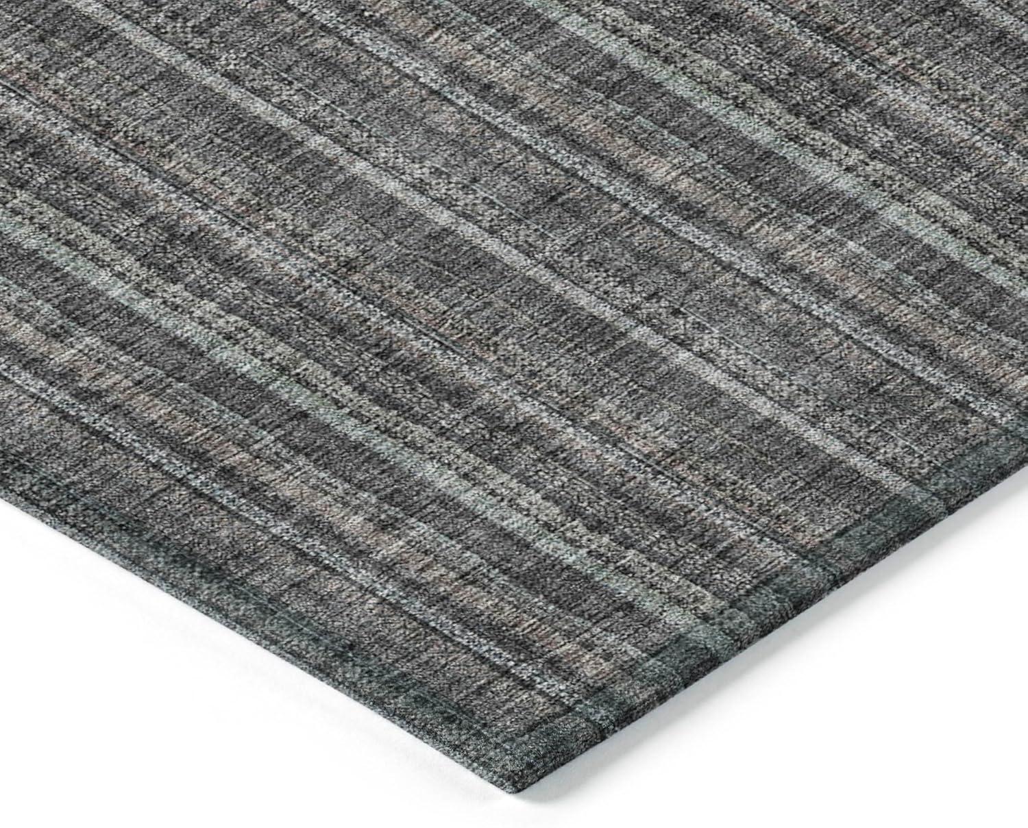 Gray Striped Indoor Outdoor Machine-Washable Area Rug