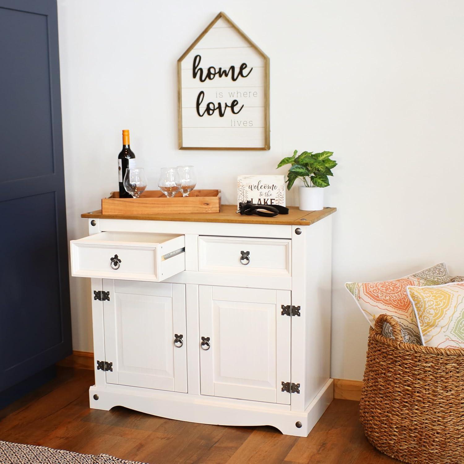 Sunnydaze Kitchen Sideboard Cabinet with 2 Drawers and 2 Doors - Solid Pine Construction