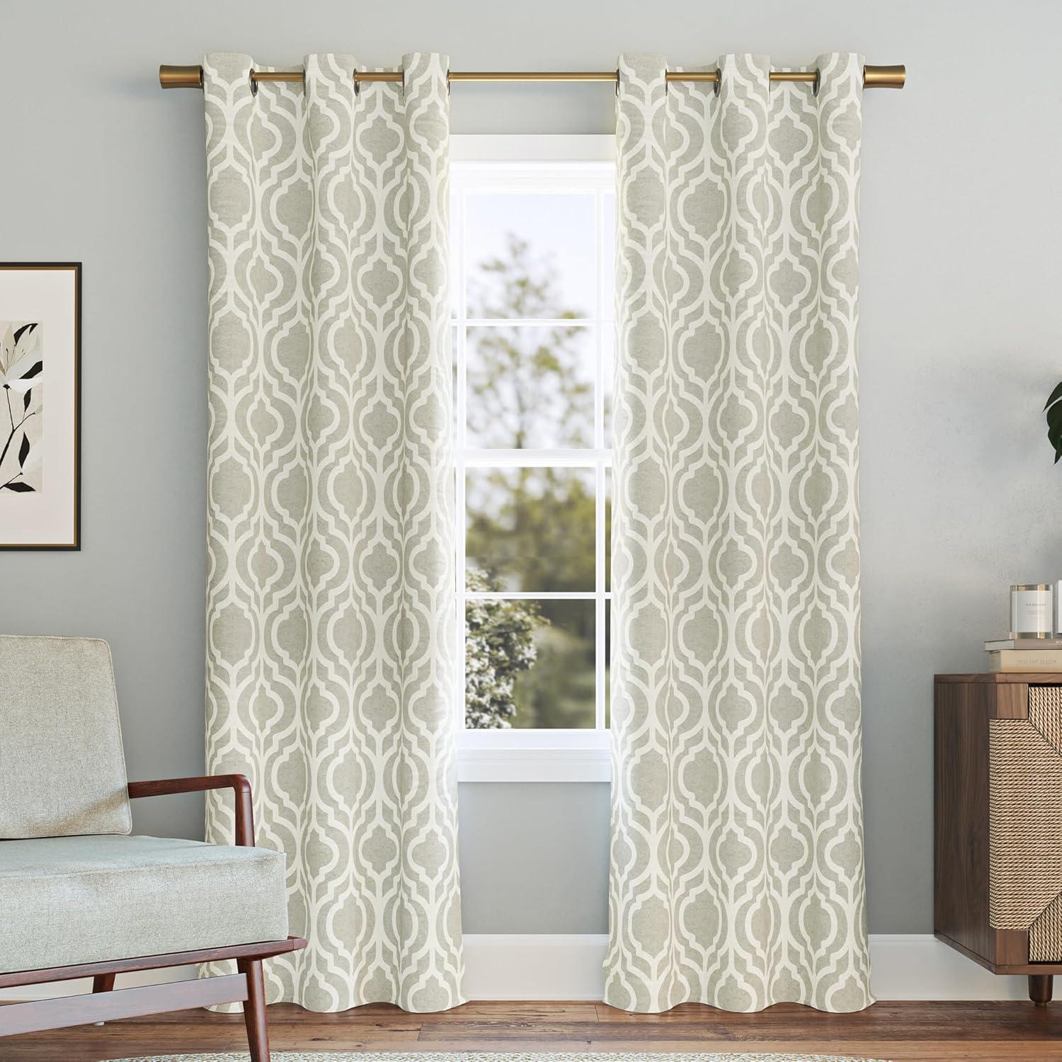 Sun Zero Eldon Gray Trellis Print Blackout Grommet Curtain Panel