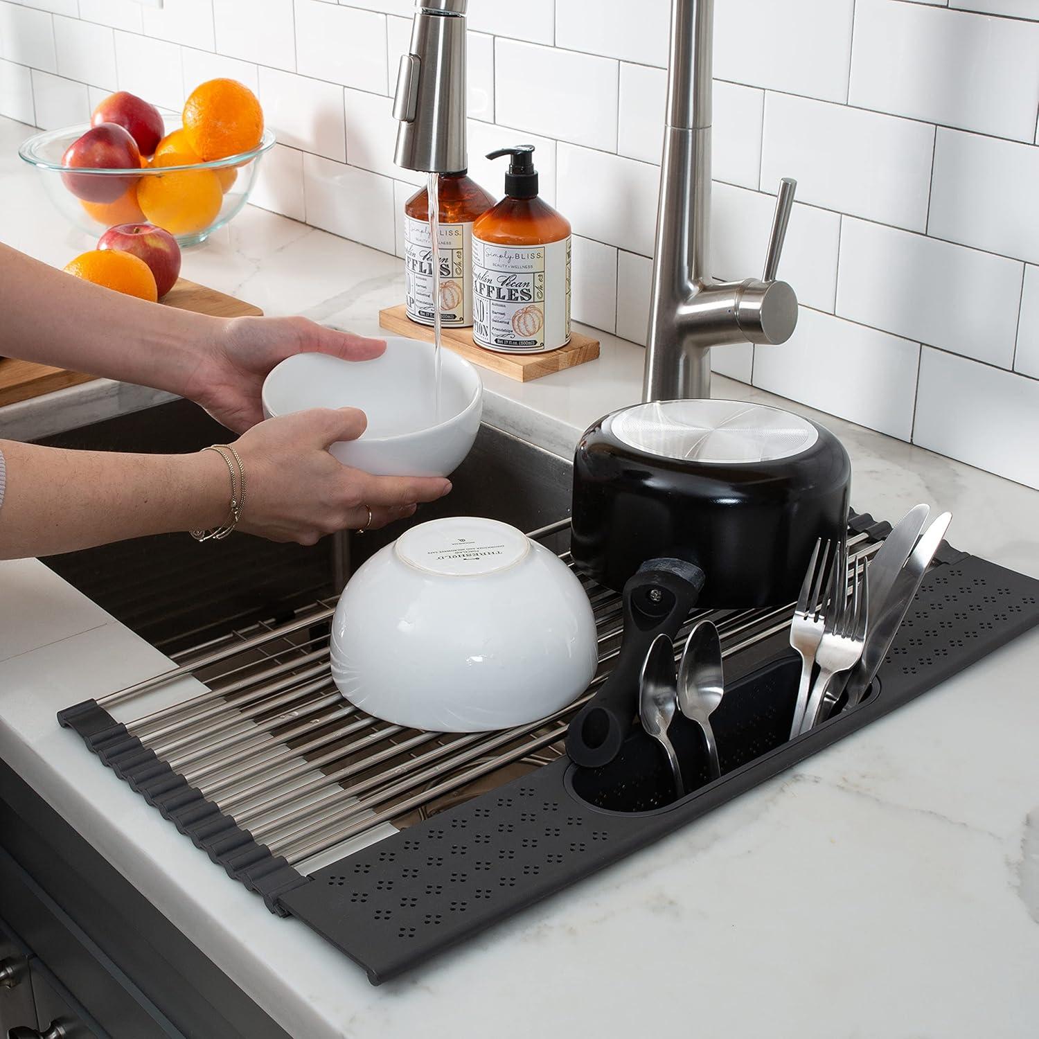 Kitchen Details Over the Sink Drying Rack with Utensil Holder