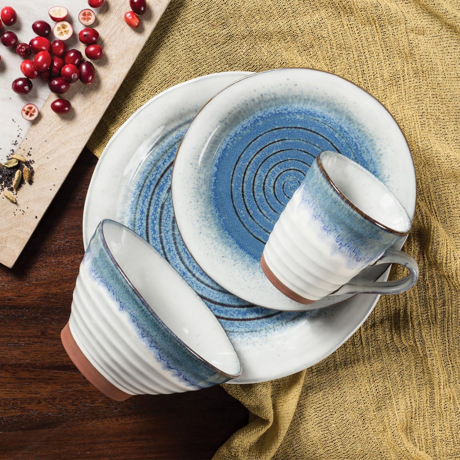 Sango Sango Talia 16-Piece Casual Blue Stoneware Dinnerware Set - Service For 4, Blue/White