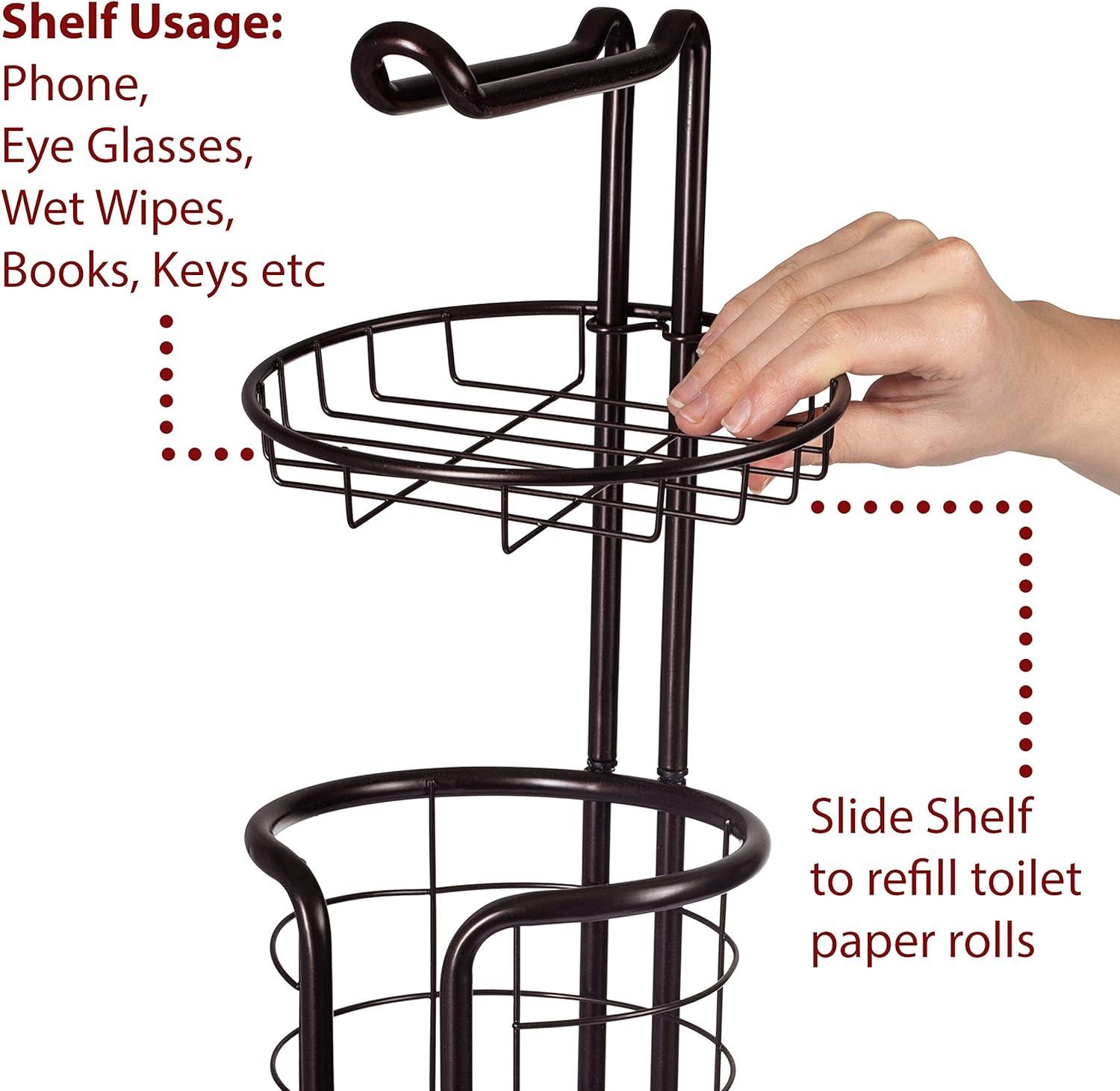 Bronze Free Standing Toilet Paper Holder with Storage Shelf