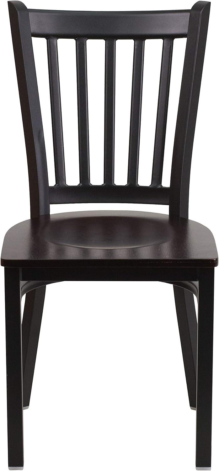 Flash Furniture HERCULES Series Black Vertical Back Metal Restaurant Chair - Walnut Wood Seat