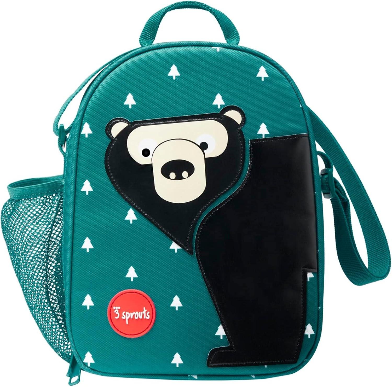 3 Sprouts Insulated Lunch Bag for Kids - Reusable Tote with Shoulder Strap, Handle and Pockets, Bear