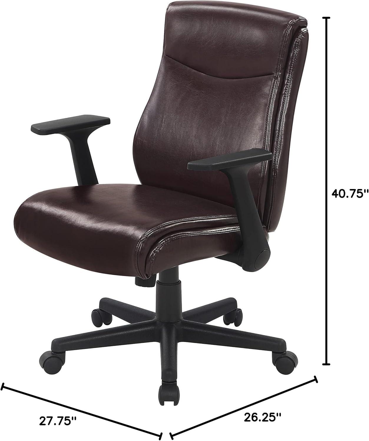 Mid-Back Managers Office Chair with Flip Up Arms in Chocolate Faux Leather